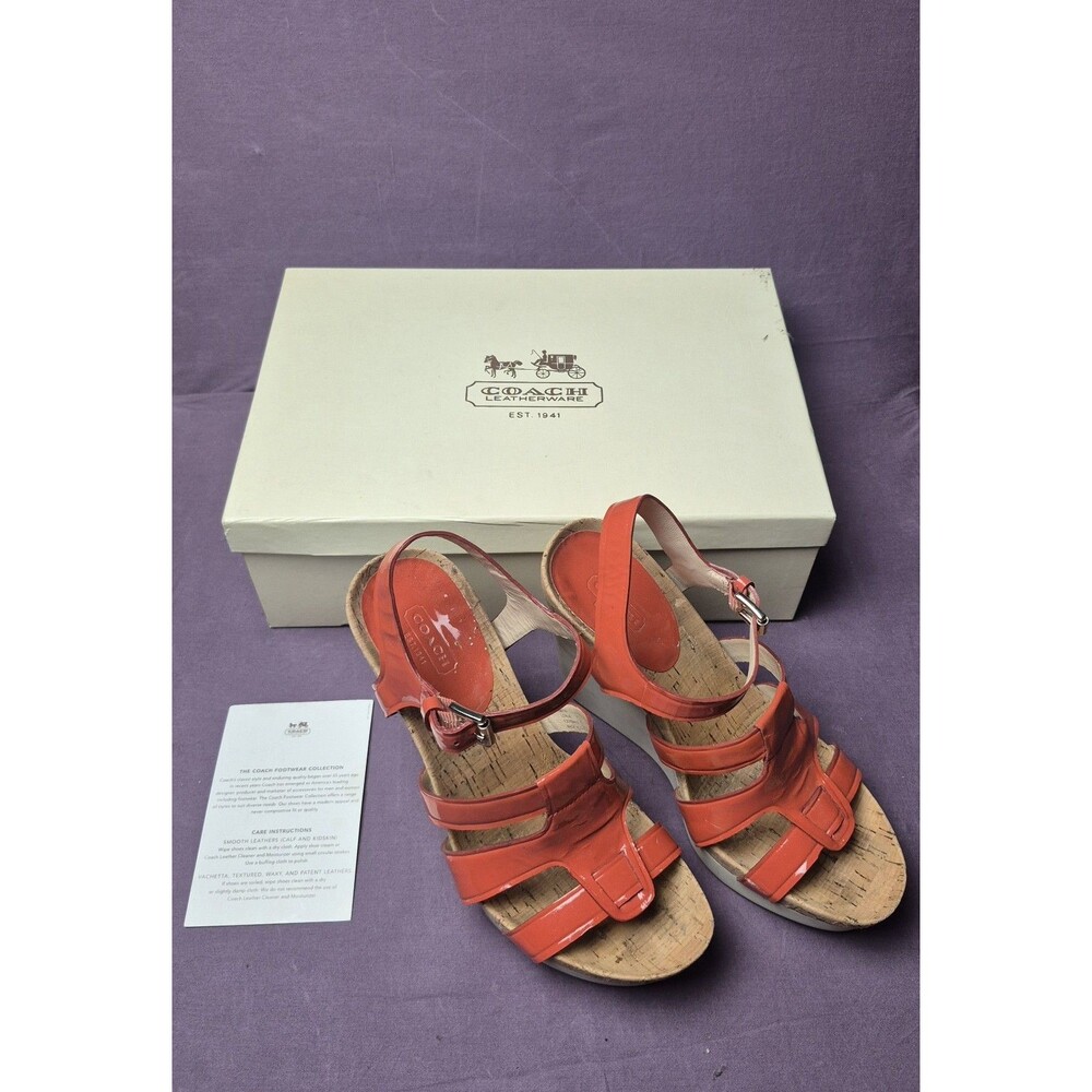 Coach Fran Wedge Ankle Strap Sandals Women’s size 9 orange